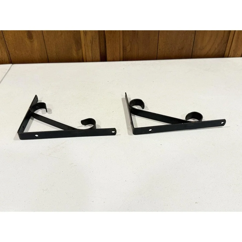 Pair Of Vintage Wrought Iron Scrolled Curl Ends Shelf Brackets
